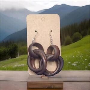 Handmade Lightweight Dark Brown Wooden Triple Circle Pierced Earrings